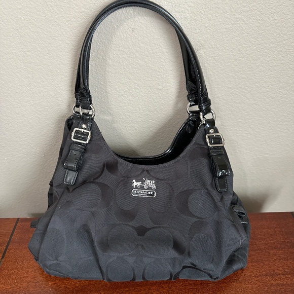 Coach Handbags - Coach Signature Madison Maggie Black Shoulder Bag with Red Liner. Like New.